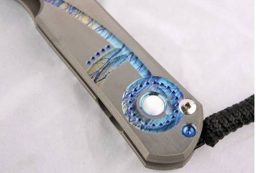 5891 Chris Reeve Large Sebenza 21 Unique Graphics Mother of Pearl Cabochon фото 3